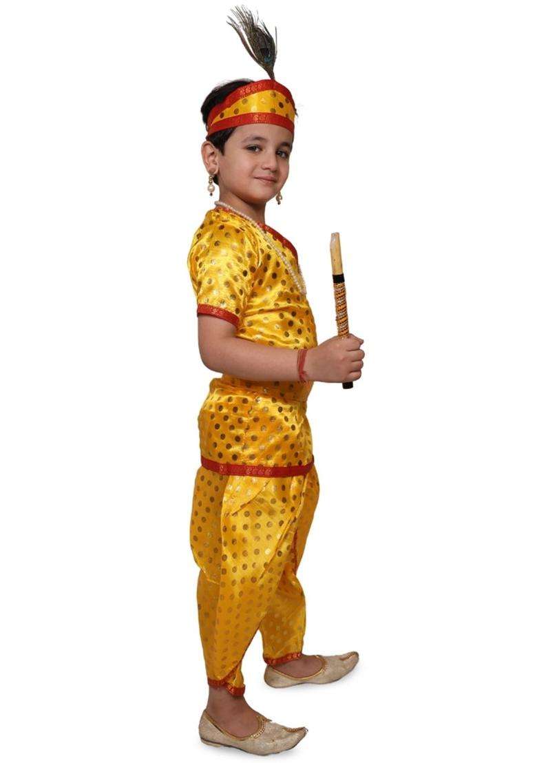 Yellow Printed Silk Costume For Boys  - Indya