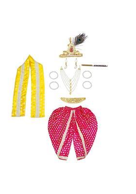Magenta Colourblocked Silk Costume For Boys 