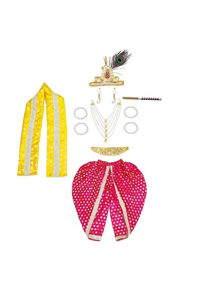 Magenta Colourblocked Silk Costume For Boys  - Indya