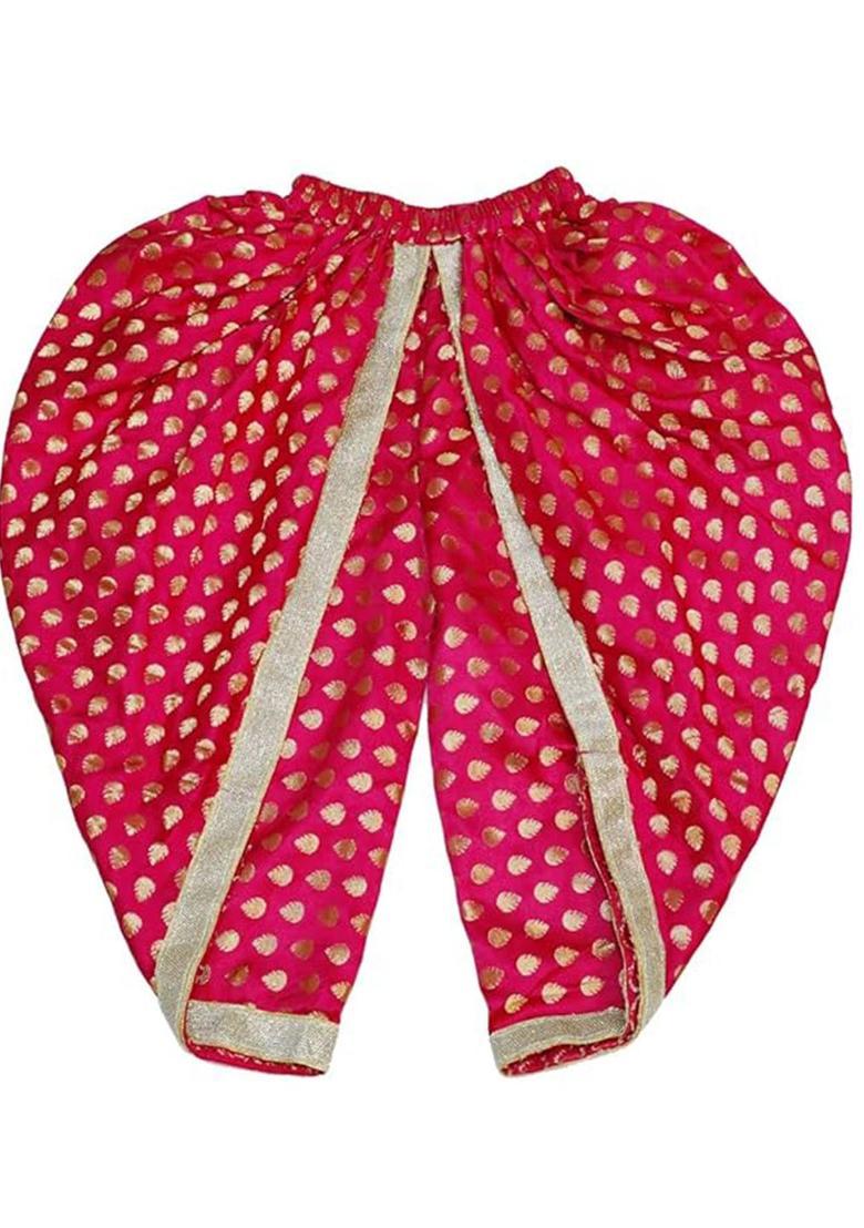 Magenta Colourblocked Silk Costume For Boys  - Indya