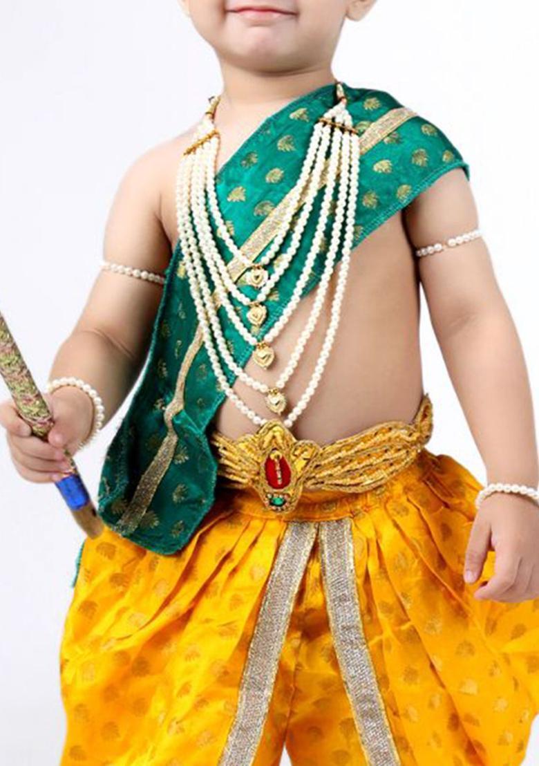 Yellow Woven Design Silk Costume For Boys  - Indya
