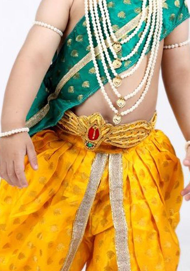 Yellow Woven Design Silk Costume For Boys  - Indya