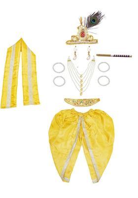 Yellow Colourblocked Silk Costume For Boys 