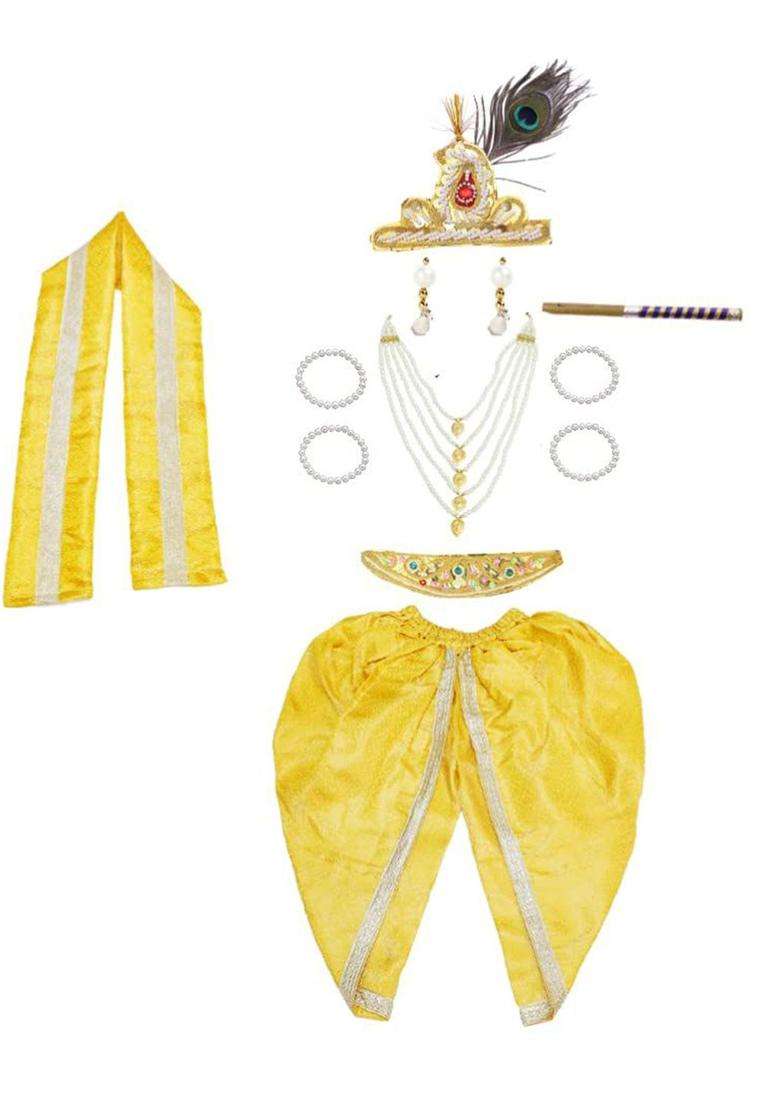 Yellow Colourblocked Silk Costume For Boys  - Indya