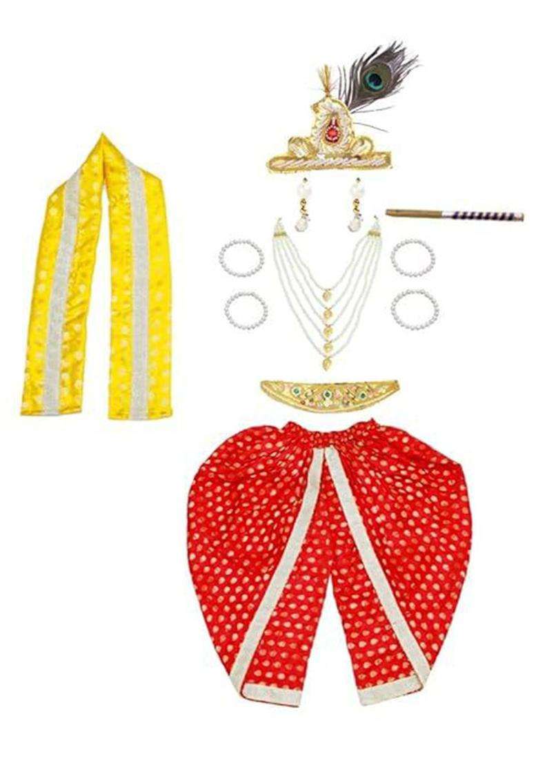 Red Colourblocked Silk Costume For Boys  - Indya