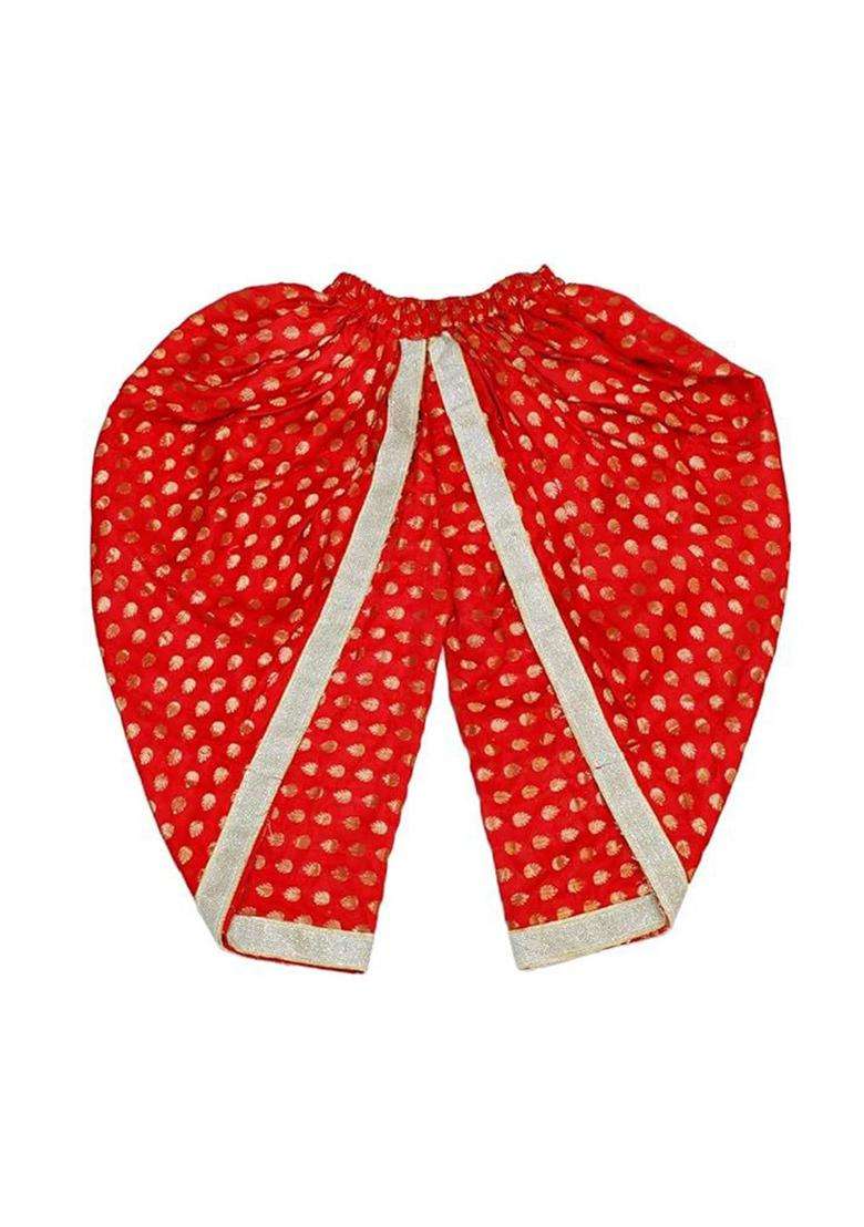 Red Colourblocked Silk Costume For Boys  - Indya