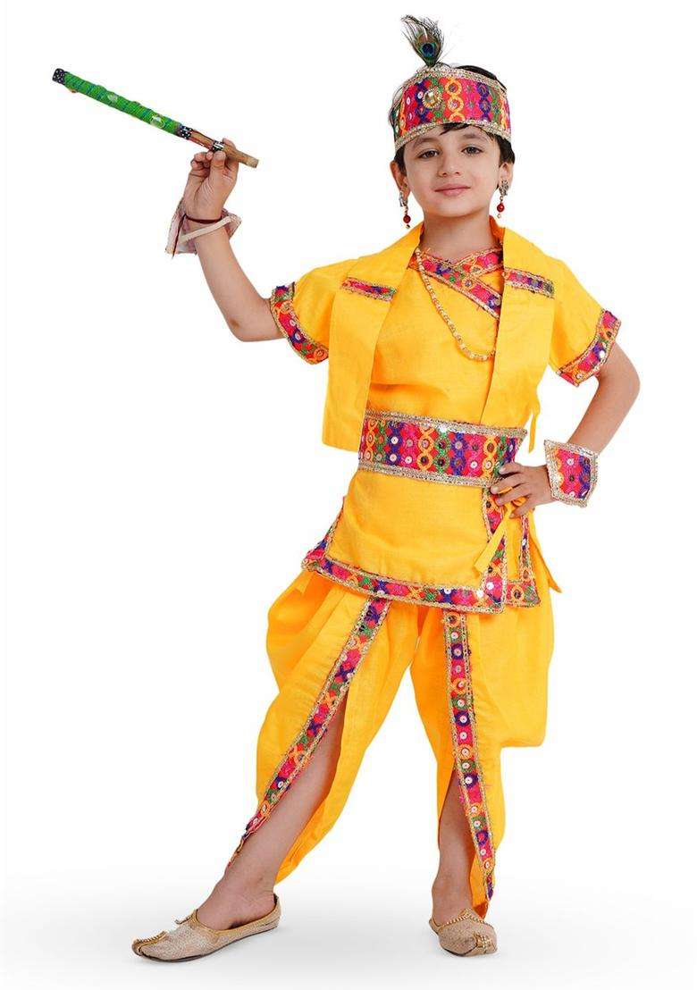 Yellow Embellished Polyester Costume For Boys  - Indya
