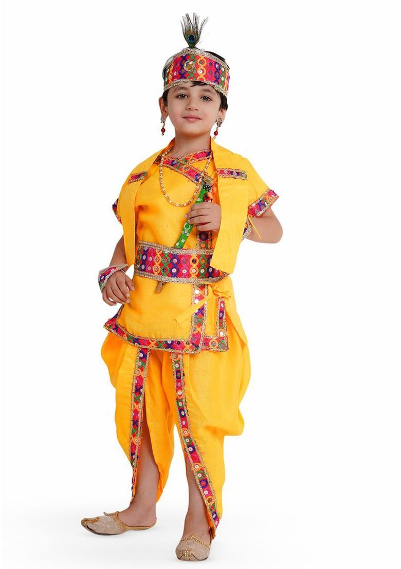 Yellow Embellished Polyester Costume For Boys  - Indya