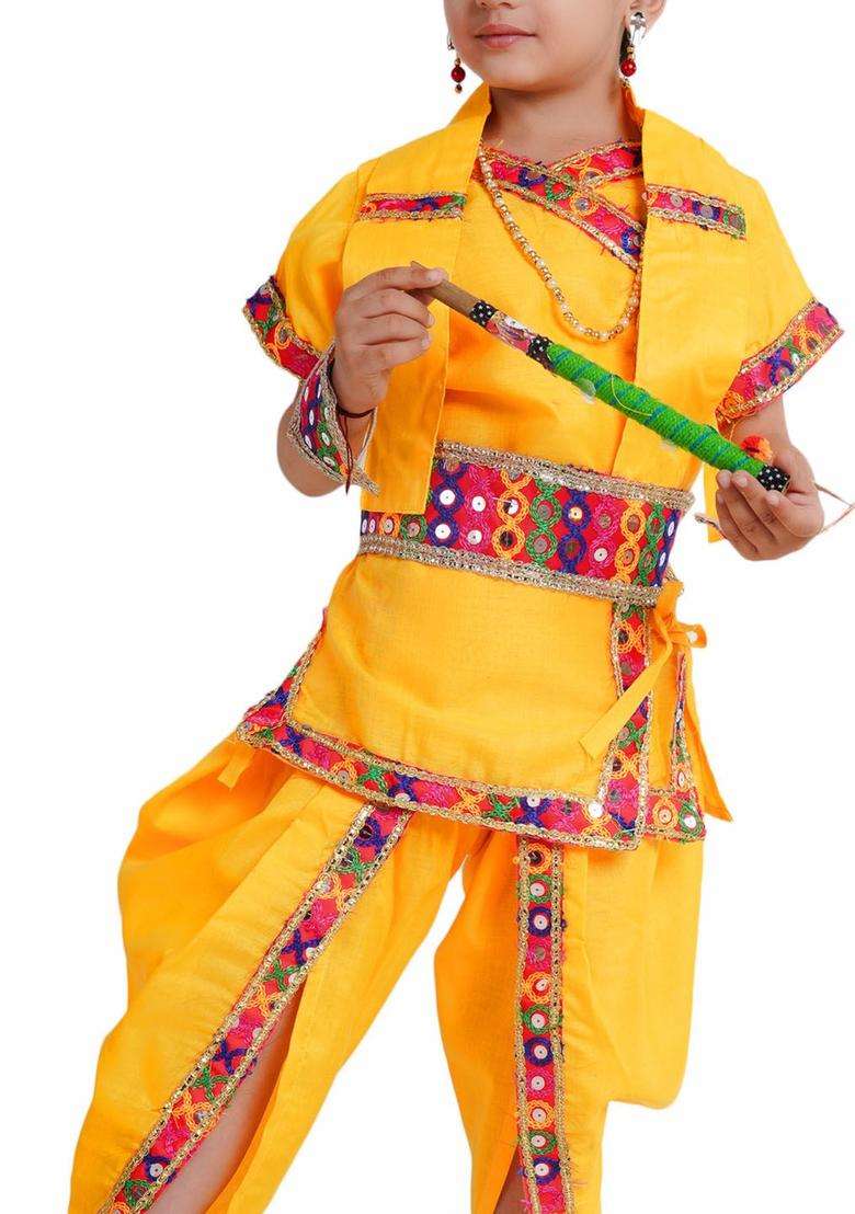 Yellow Embellished Polyester Costume For Boys  - Indya