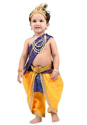 Yellow Solid Silk Costume For Boys 