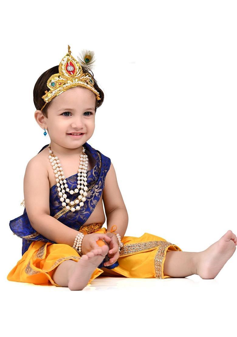 Yellow Solid Silk Costume For Boys  - Indya