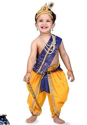 Yellow Woven Design Cotton Costume For Boys 