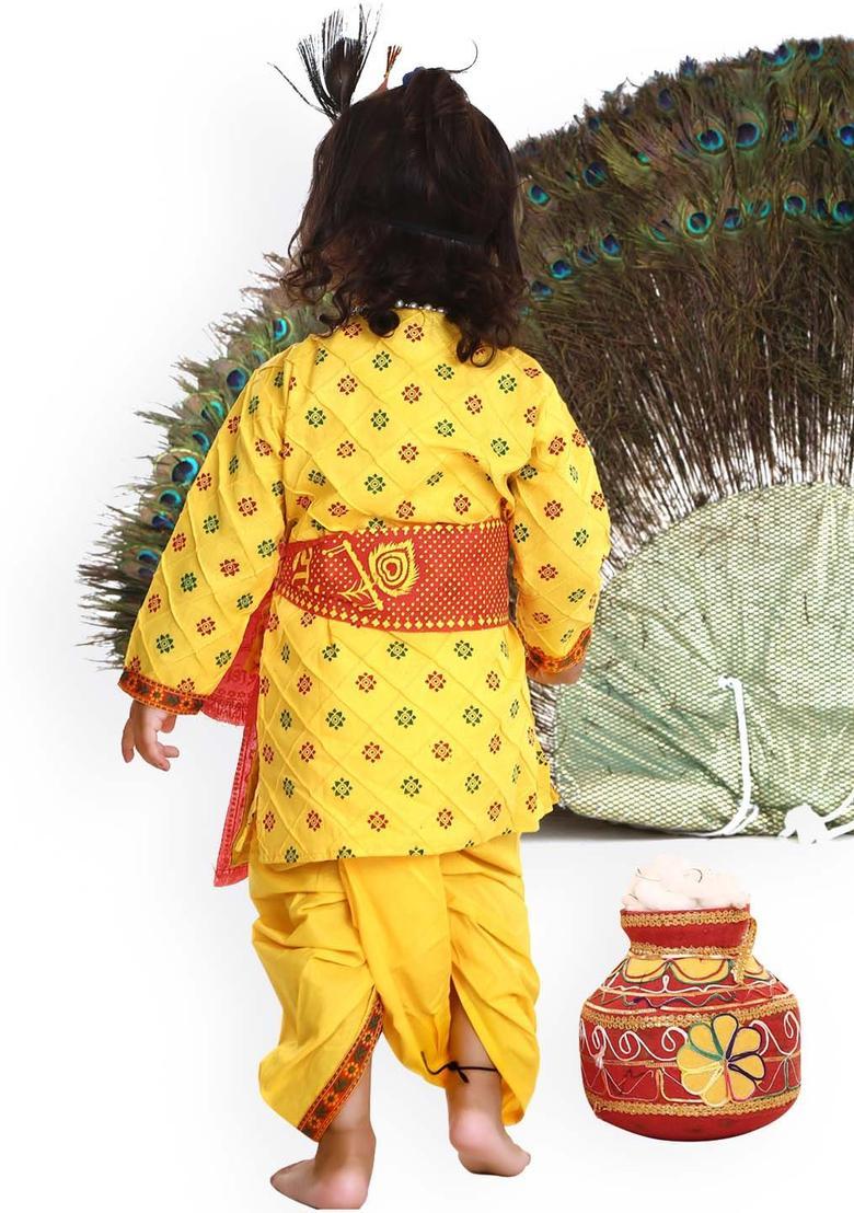 Yellow Printed Cotton Costume For Boys  - Indya
