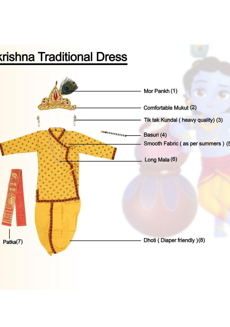 Yellow Printed Cotton Costume For Boys  - Indya