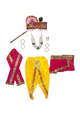 Yellow Colourblocked Silk Costume For Boys 