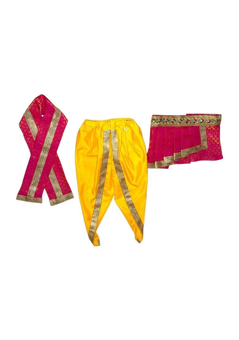 Yellow Colourblocked Silk Costume For Boys  - Indya