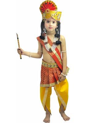 Red Embroidered Silk Costume For Boys 