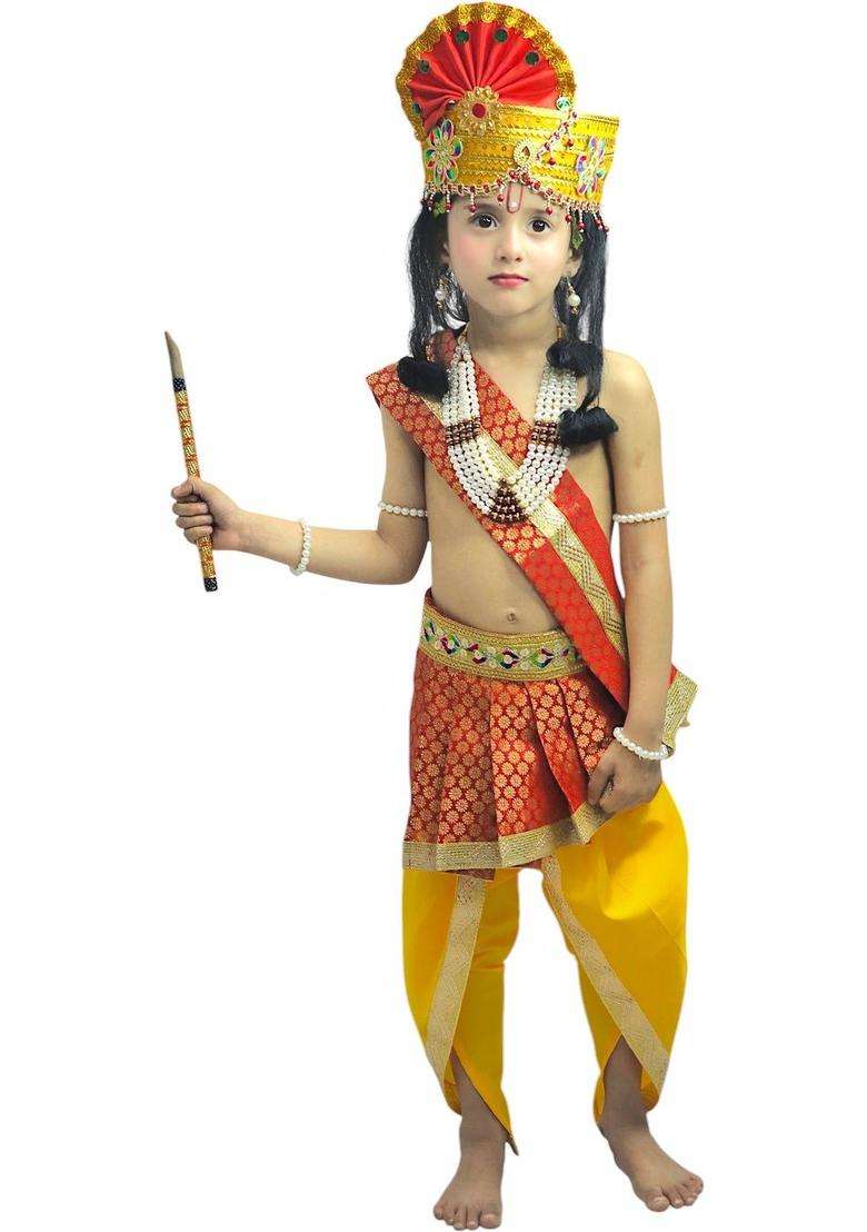 Red Embroidered Silk Costume For Boys  - Indya