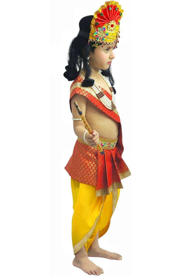 Red Embroidered Silk Costume For Boys  - Indya