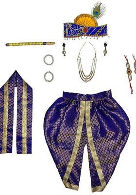 Blue Colourblocked Silk Costume For Boys 