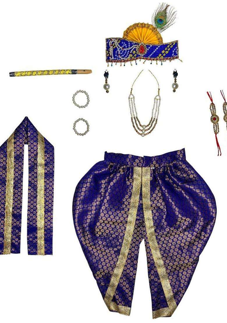 Blue Colourblocked Silk Costume For Boys  - Indya