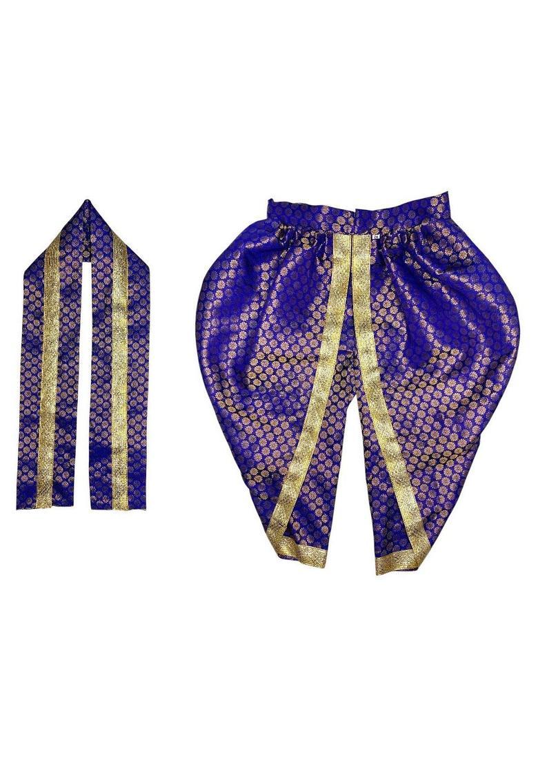 Blue Colourblocked Silk Costume For Boys  - Indya
