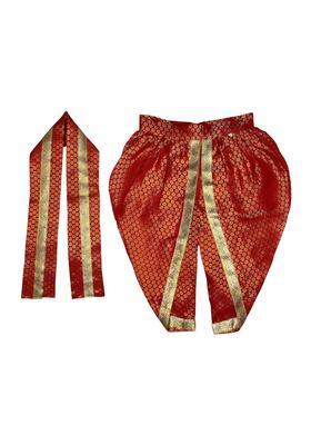 Red Printed Silk Costume For Boys 