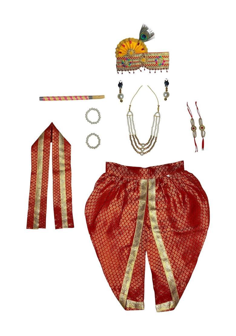 Red Printed Silk Costume For Boys  - Indya