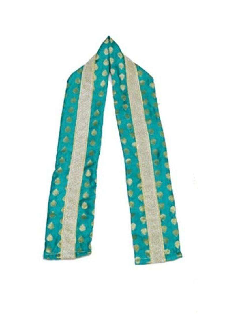 Turquoise Blue Woven Design Silk Costume For Boys  - Indya