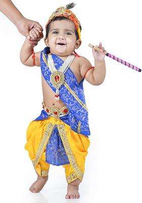 Turquoise Blue Blended Costume For Boys 