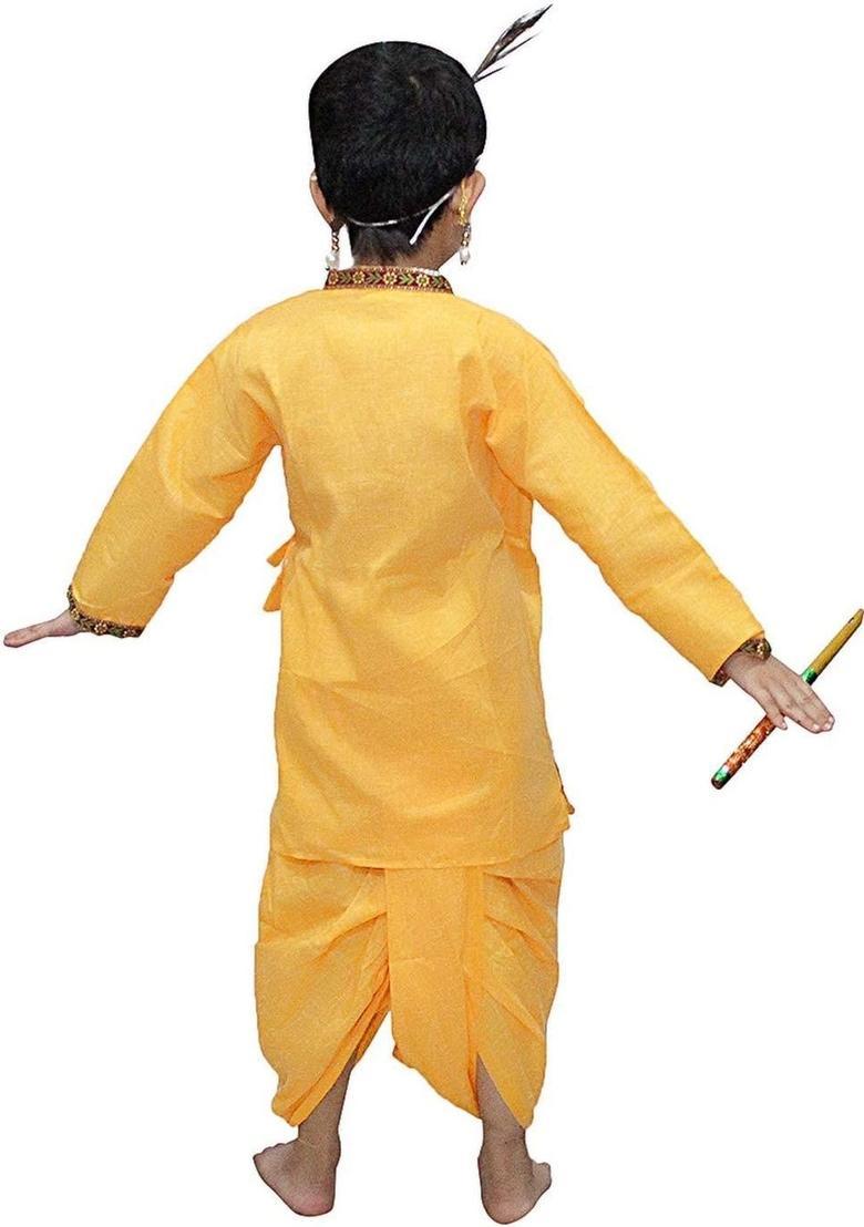 Yellow Embroidered Cotton Costume For Boys  - Indya