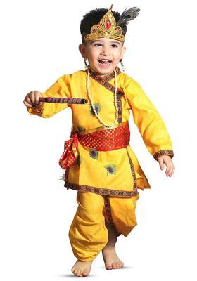 Yellow Embroidered Polyester Costume For Boys 