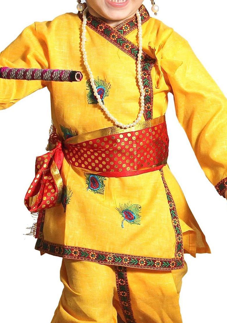 Yellow Embroidered Polyester Costume For Boys  - Indya