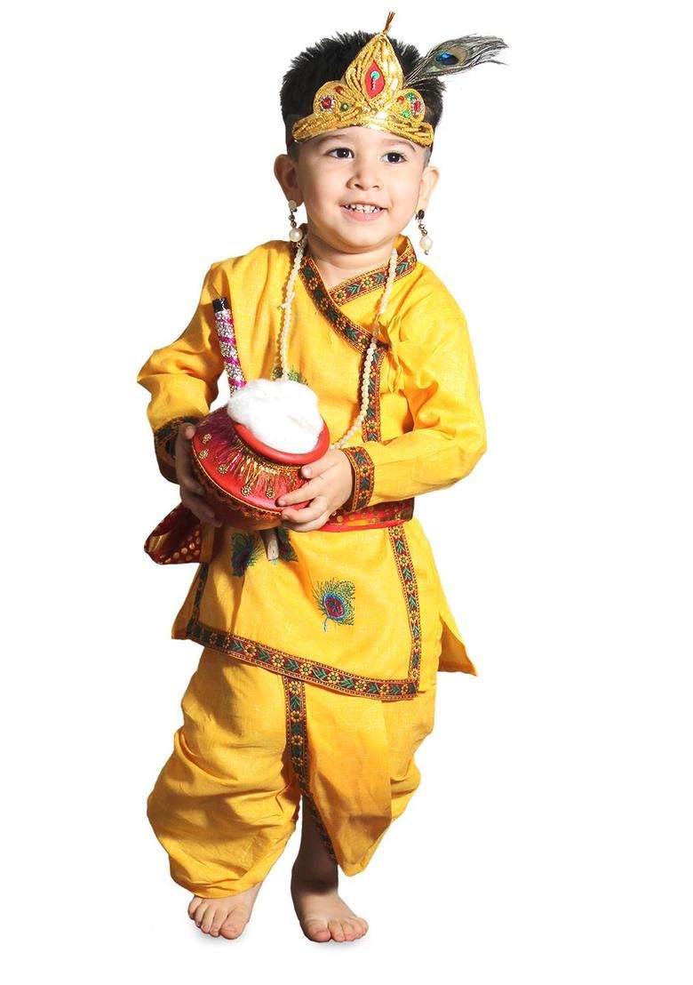 Yellow Embroidered Polyester Costume For Boys  - Indya