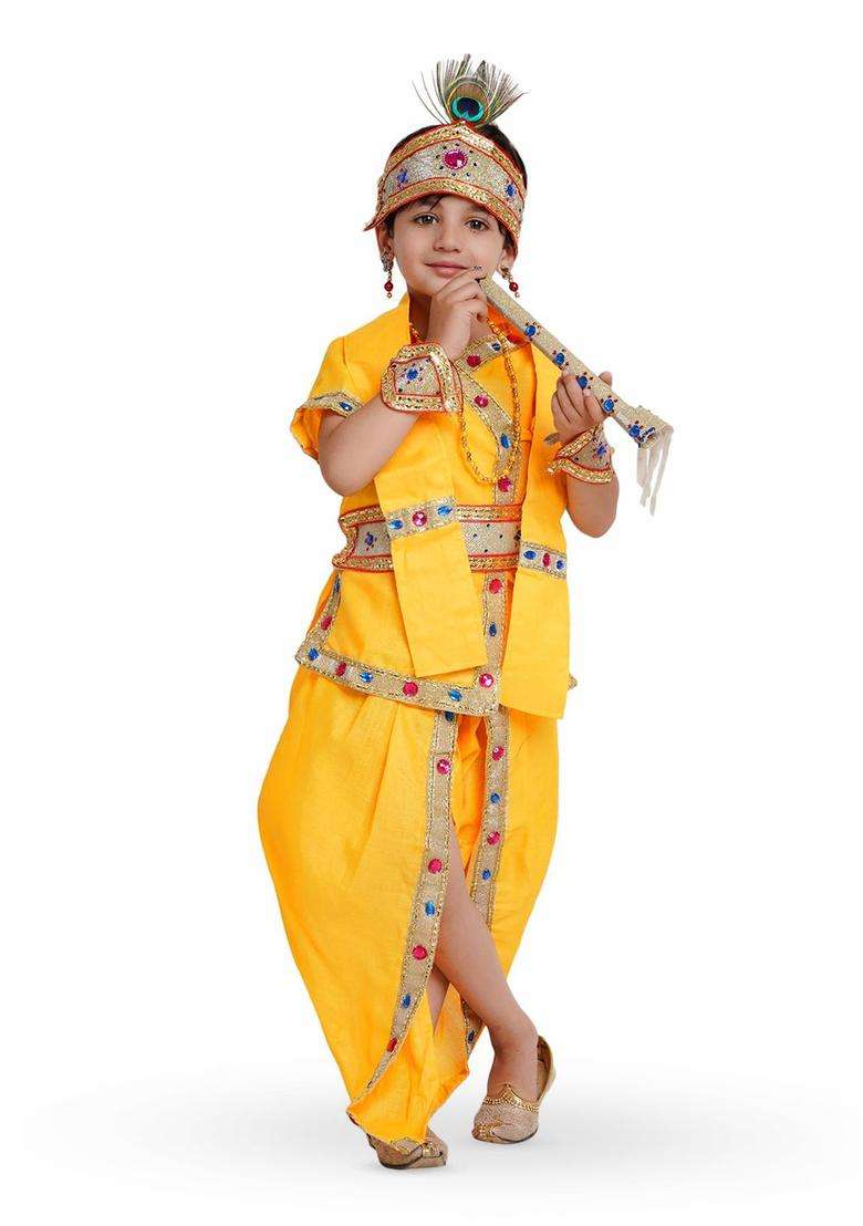 Yellow Embellished Polyester Costume For Boys  - Indya