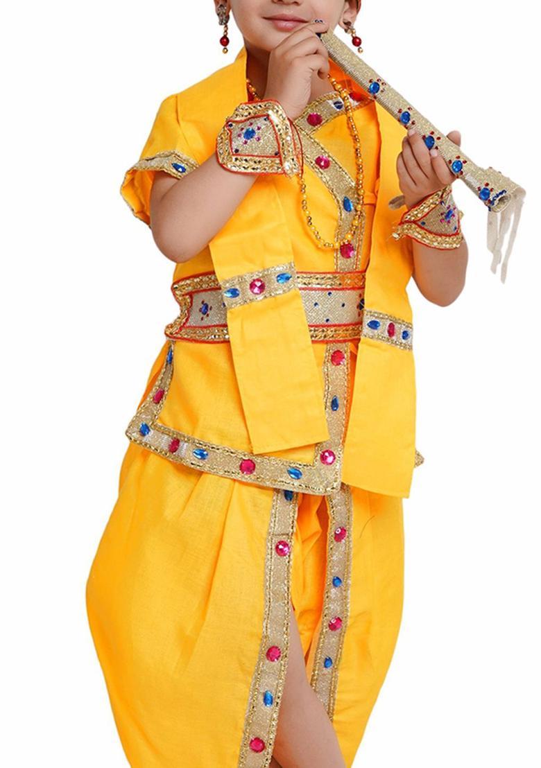Yellow Embellished Polyester Costume For Boys  - Indya