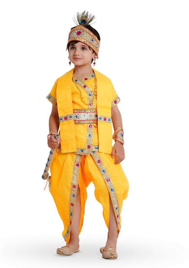 Yellow Embellished Polyester Costume For Boys  - Indya