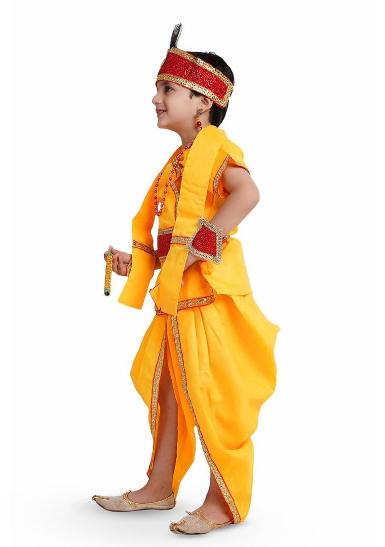 Yellow Embroidered Cotton Costume For Boys  - Indya
