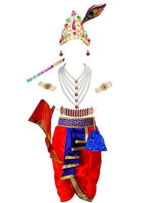 Red Embellished Silk Costume For Boys 