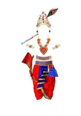 Red Solid Silk Costume For Boys 