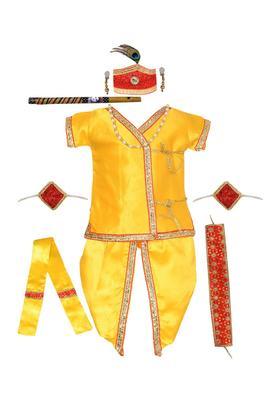 Yellow Self Design Satin Costume For Boys 