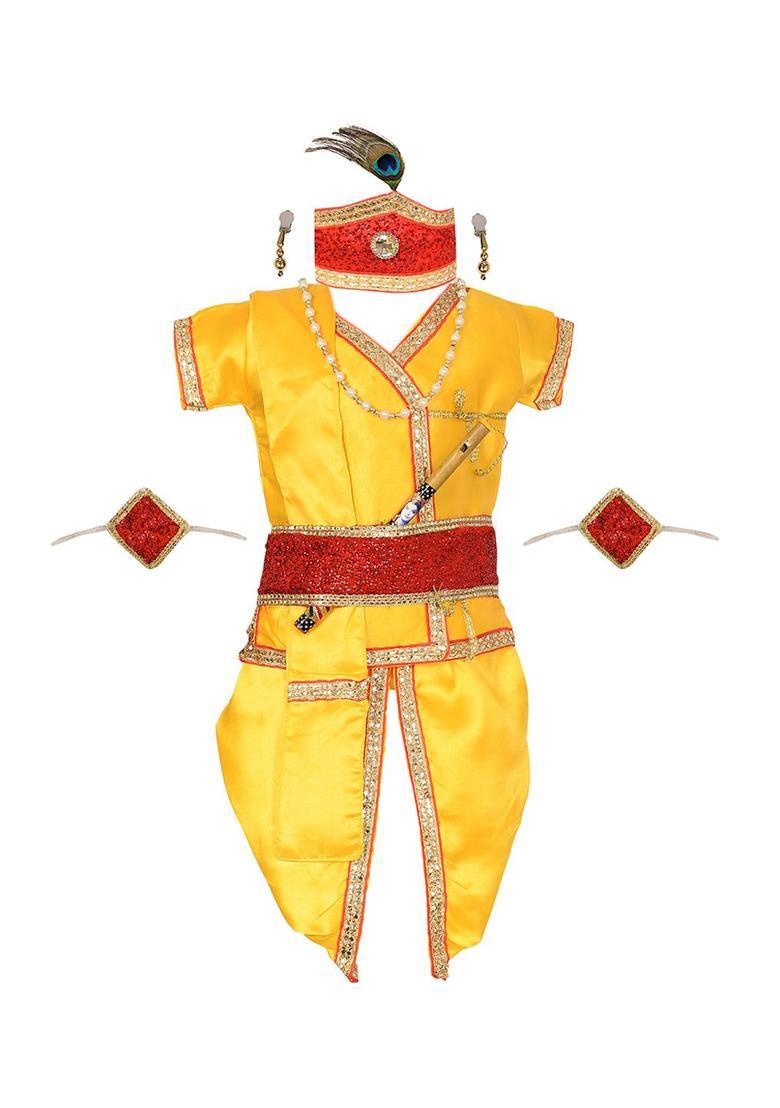 Yellow Self Design Satin Costume For Boys  - Indya