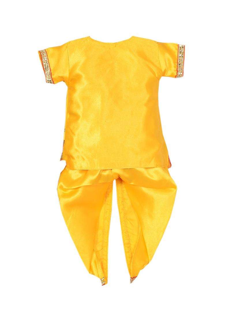 Yellow Self Design Satin Costume For Boys  - Indya