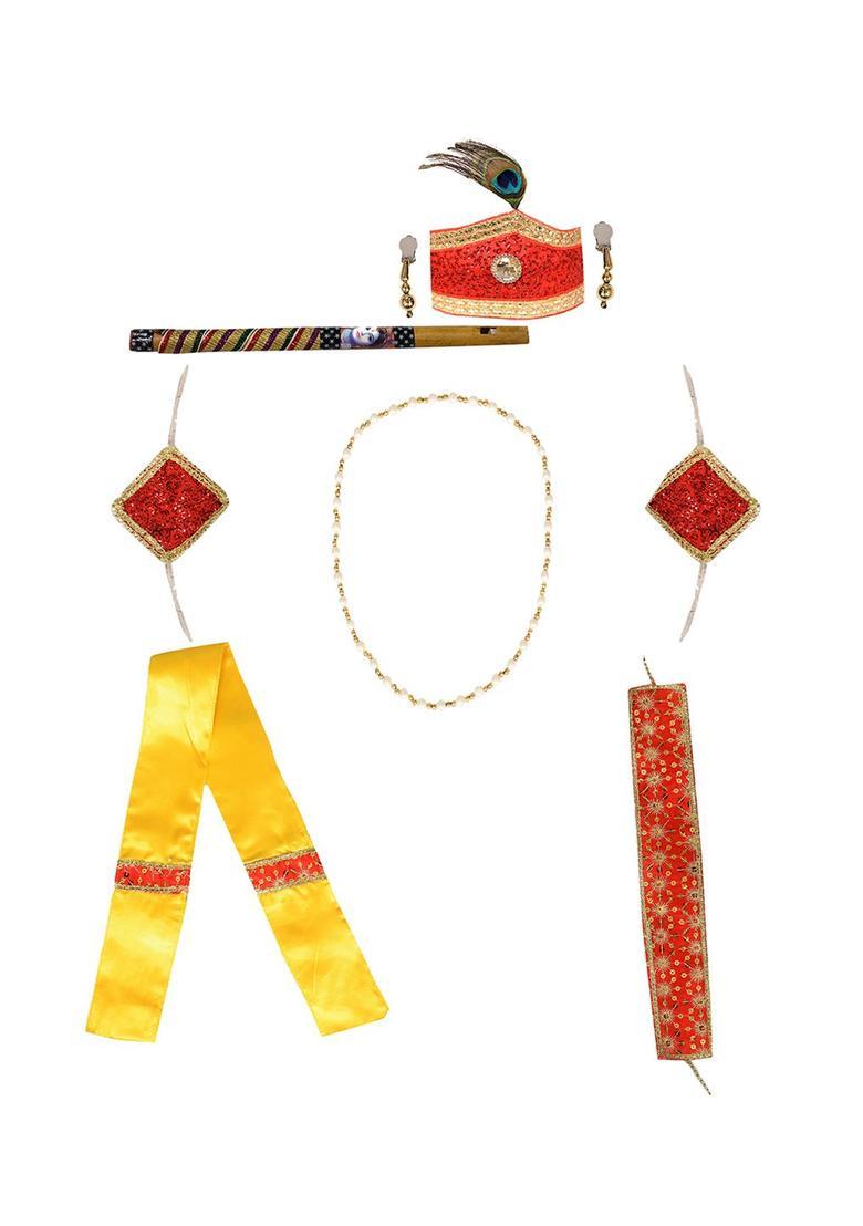 Yellow Self Design Satin Costume For Boys  - Indya