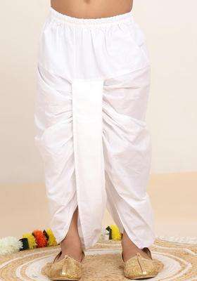 White Solid Cotton Dhoti For Boys 