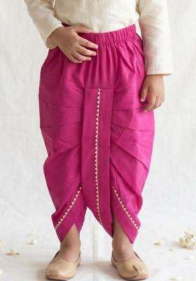 Pink Solid Cotton Dhoti For Boys 