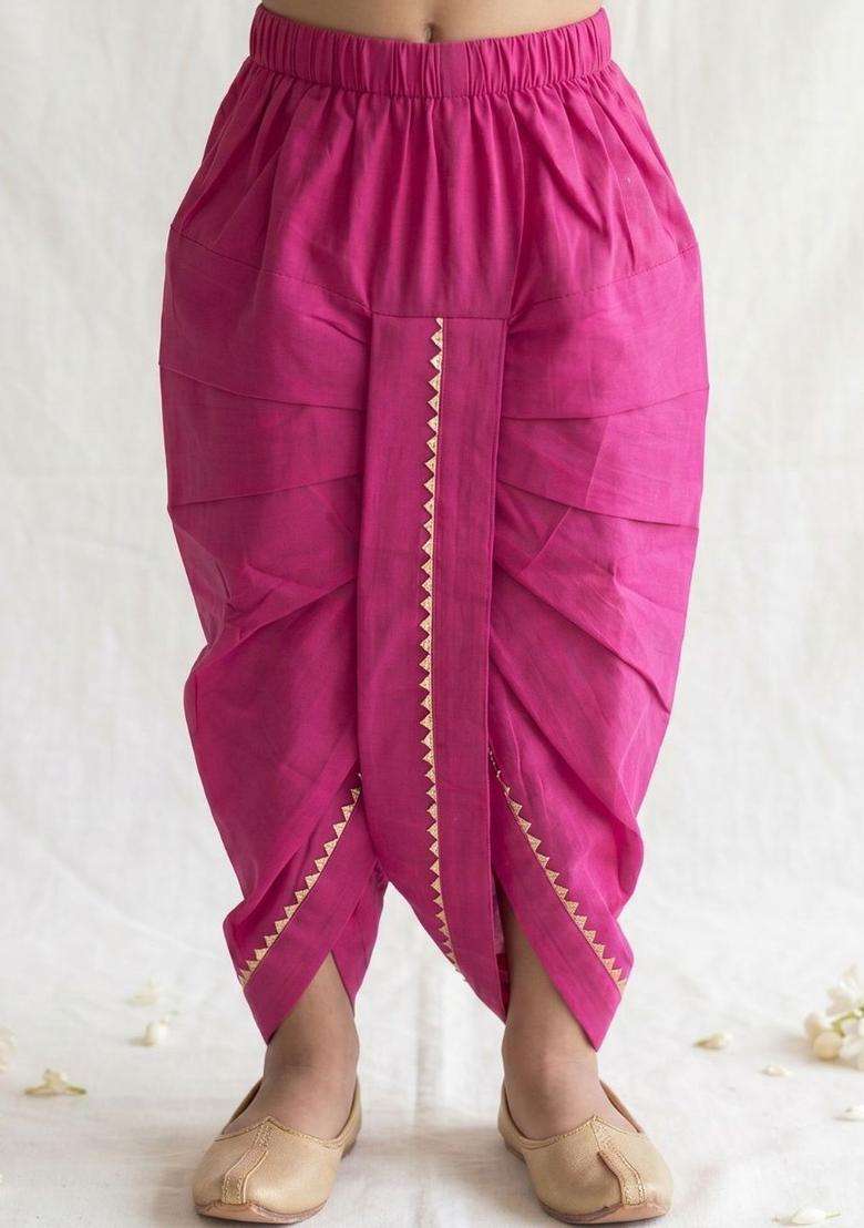 Pink Solid Cotton Dhoti For Boys  - Indya