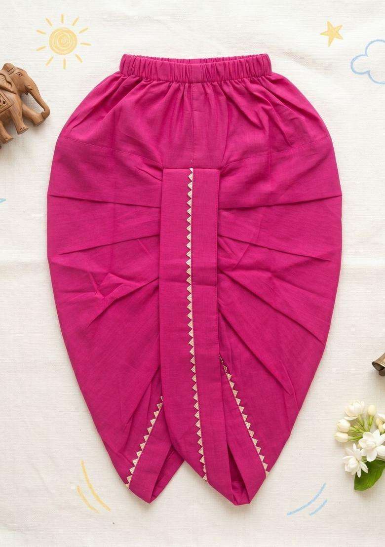 Pink Solid Cotton Dhoti For Boys  - Indya