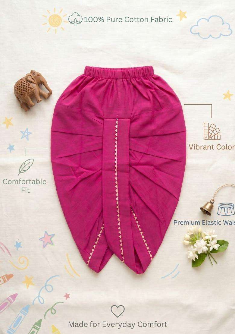 Pink Solid Cotton Dhoti For Boys  - Indya