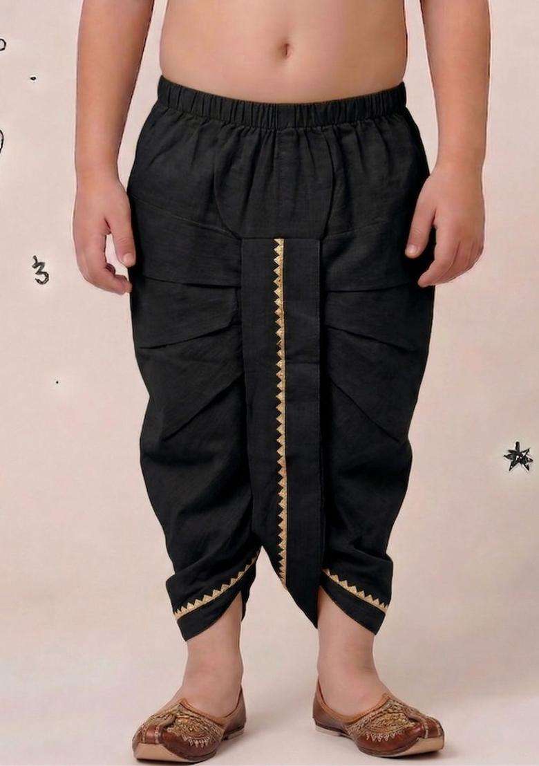 Black Solid Cotton Dhoti For Boys  - Indya